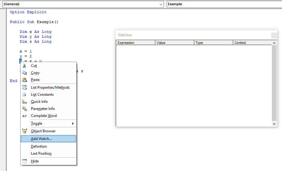Right-Click Add Watch