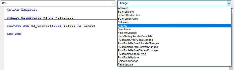 Worksheet Event Handling Class Procedure Box